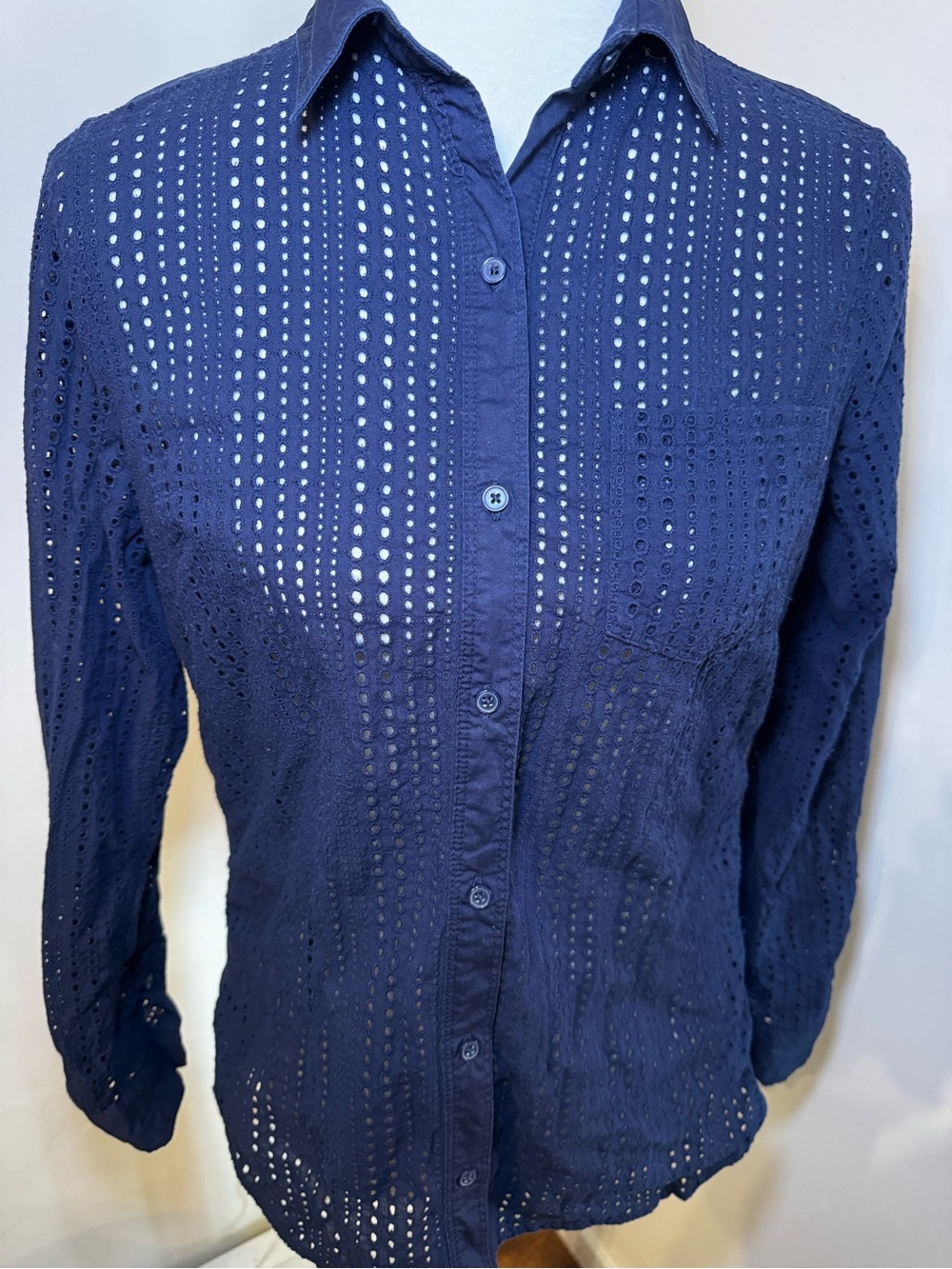 Banana Republic Navy Eyelet Button-Down Shirt